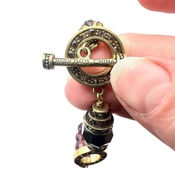 Heidi Daus Multicolor Crystal Purple Glass Bronze Toggle 24 Inch Necklace - Picture 3 of 3